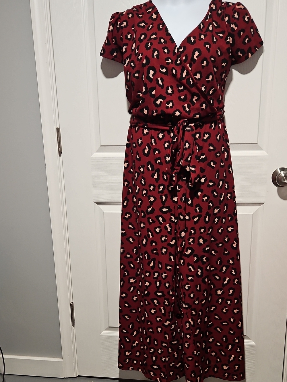 LuLaRoe Wine Leopard Print Wrap Jumpsuit
